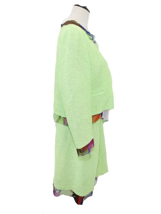 CHANEL Vintage 2000 Spring Lime Green Print Chiffon Trim Skirt Jacket Set 38 40 - Picture 6 of 16